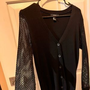 S/M NWOT open weave sleeve CARDIGAN fishnet style sleeve sweater black w/buttons